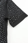 PACK6421365-2-1, Black Rhinestone Allover Round Neck Short Sleeve Bodysuit
