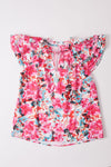 PACK25121385-6-1, Rose Ruffle Flutter Sleeve Floral Print Blouse