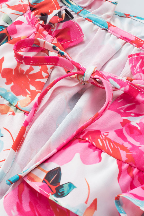 PACK25121385-6-1, Rose Ruffle Flutter Sleeve Floral Print Blouse