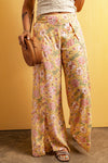 PACK7712228-7-1, Yellow Floral Print High Slit Wide Leg Pants