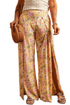 PACK7712228-7-1, Yellow Floral Print High Slit Wide Leg Pants