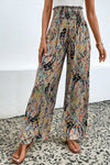 PACK7711405-22-1, Multicolor Floral Print Shirred High Waist Wide Leg Casual Pants