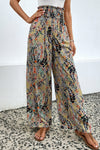 PACK7711405-22-1, Multicolor Floral Print Shirred High Waist Wide Leg Casual Pants