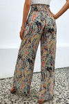 PACK7711405-22-1, Multicolor Floral Print Shirred High Waist Wide Leg Casual Pants