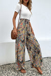 PACK7711405-22-1, Multicolor Floral Print Shirred High Waist Wide Leg Casual Pants