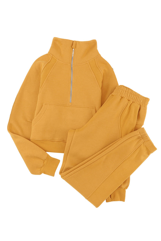 LC2611530-7-S, LC2611530-7-M, LC2611530-7-L, LC2611530-7-XL, PACK2611530-7-1, Yellow  Half Zip Sweatshirt And Sweatpants Sports Set