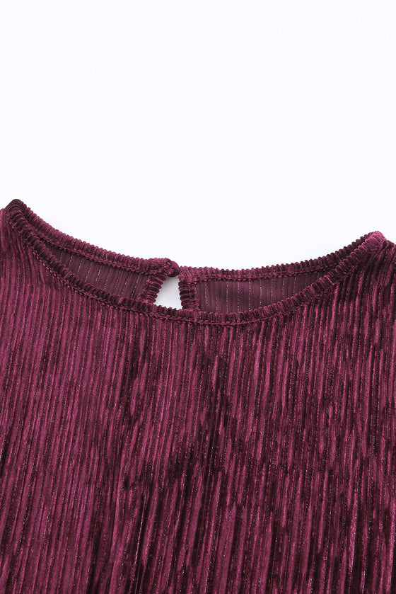 PACK6116657-3-1, Red Tie Waist Crinkle Velvet Dress