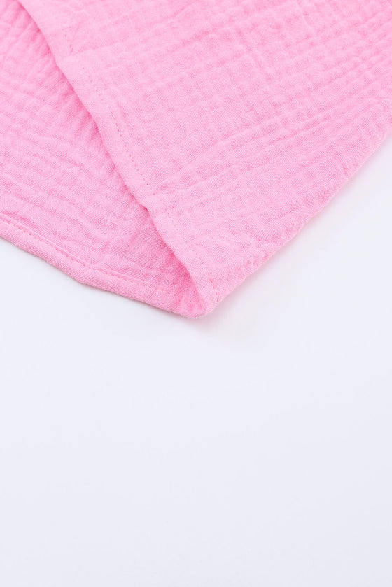 PACK6116574-10-1, Pink Turn-down Neck Textured Bubble Sleeve Dress