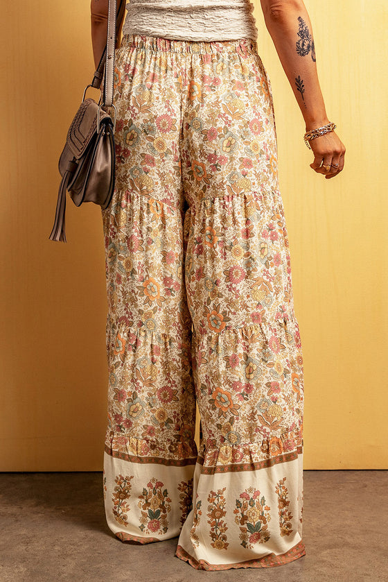 PACK7712222-22-1, Multicolor Boho Floral Patchwork Loose Fit Wide Leg Pants