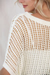 PACK277006-1-2, White Fishnet Knit Ribbed Round Neck Short Sleeve Sweater Tee