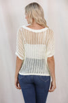 PACK277006-1-2, White Fishnet Knit Ribbed Round Neck Short Sleeve Sweater Tee