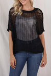 PACK277006-2-2, Black Fishnet Knit Ribbed Round Neck Short Sleeve Sweater Tee
