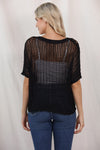 PACK277006-2-2, Black Fishnet Knit Ribbed Round Neck Short Sleeve Sweater Tee
