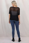 PACK277006-2-2, Black Fishnet Knit Ribbed Round Neck Short Sleeve Sweater Tee