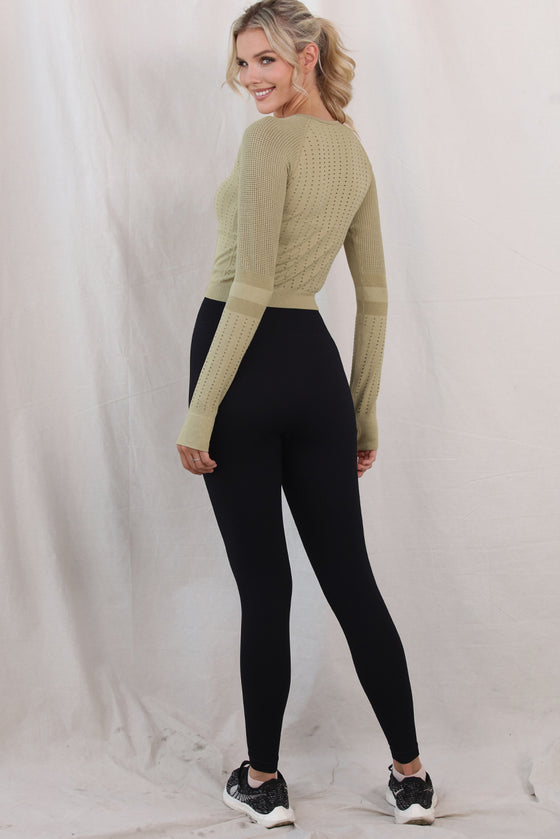 LC264431-9-S, LC264431-9-M, LC264431-9-L, PACK264431-9-1, Green  Mesh Raglan Thumbhole Sleeve Zipped Gym Top