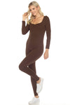 LC2631156-17-S, LC2631156-17-M, LC2631156-17-L, PACK2631156-17-1, Brown  Ruched Square Neck Long Sleeve Sports Jumpsuit