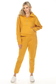  LC2611530-7-S, LC2611530-7-M, LC2611530-7-L, LC2611530-7-XL, PACK2611530-7-1, Yellow  Half Zip Sweatshirt And Sweatpants Sports Set