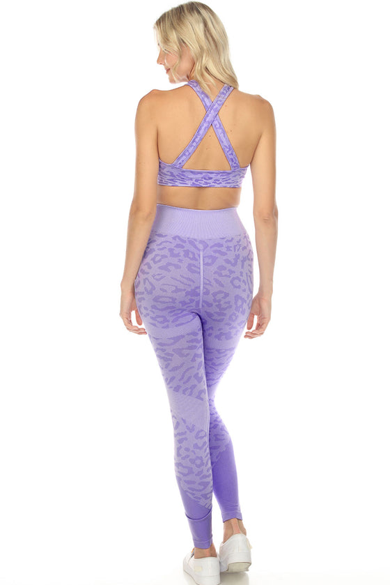 LC2611470-8-S, LC2611470-8-M, LC2611470-8-L, PACK2611470-8-1, Purple  Leopard Crossed Keyhole Front High Waist Active Set