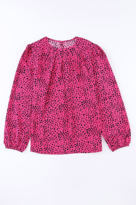 PACK25122357-6-1, Rose Leopard Print Pleated Blouse with Keyhole