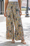 PACK7711405-22-1, Multicolor Floral Print Shirred High Waist Wide Leg Casual Pants