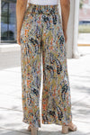 PACK7711405-22-1, Multicolor Floral Print Shirred High Waist Wide Leg Casual Pants