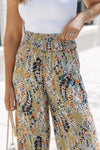 PACK7711405-22-1, Multicolor Floral Print Shirred High Waist Wide Leg Casual Pants