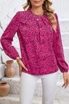 PACK25122357-6-1, Rose Leopard Print Pleated Blouse with Keyhole