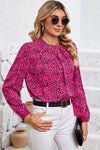 PACK25122357-6-1, Rose Leopard Print Pleated Blouse with Keyhole