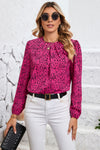 PACK25122357-6-1, Rose Leopard Print Pleated Blouse with Keyhole