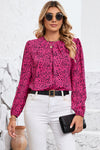 PACK25122357-6-1, Rose Leopard Print Pleated Blouse with Keyhole