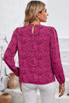 PACK25122357-6-1, Rose Leopard Print Pleated Blouse with Keyhole