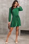 PACK6116657-9-1, Green Tie Waist Crinkle Velvet Dress