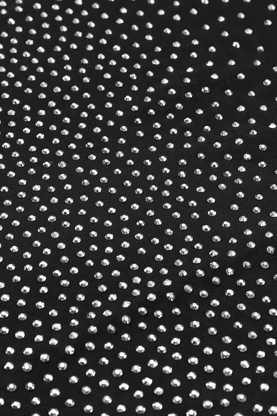 PACK6421555-2-1, Black Rhinestone Embellished Mesh Long Sleeve Bodysuit