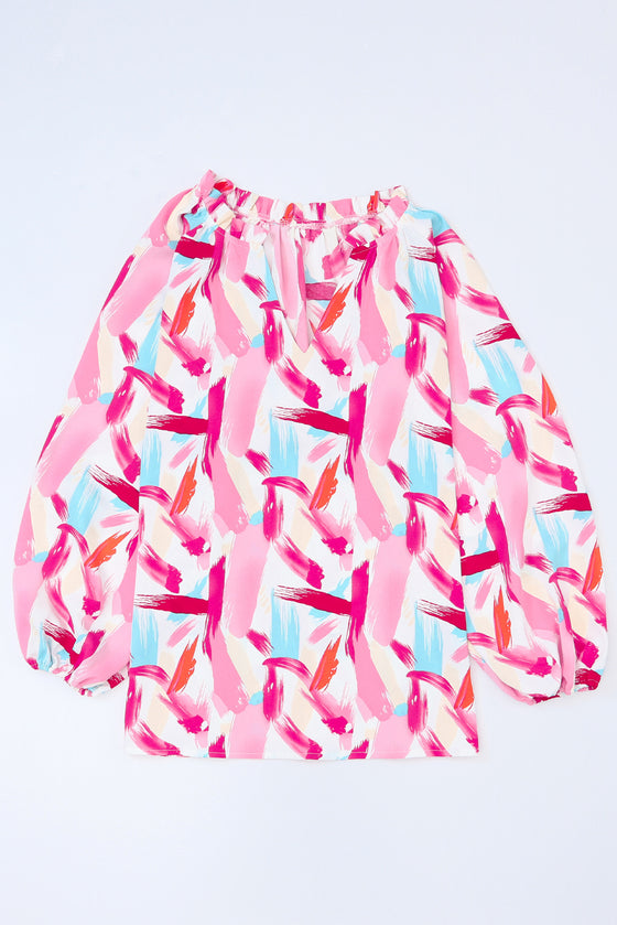 PACK25122565-10-1, Pink Abstract Brush Print Loose Fit Blouse