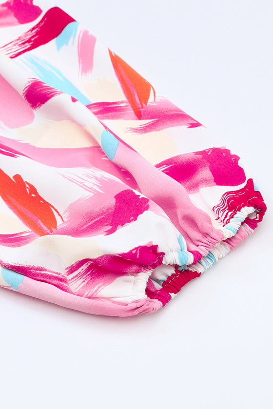 PACK25122565-10-1, Pink Abstract Brush Print Loose Fit Blouse