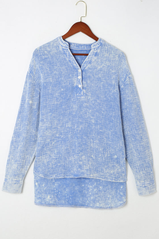 PACK25121568-4-1, Sky Blue Crinkle Textured Loose Henley Top