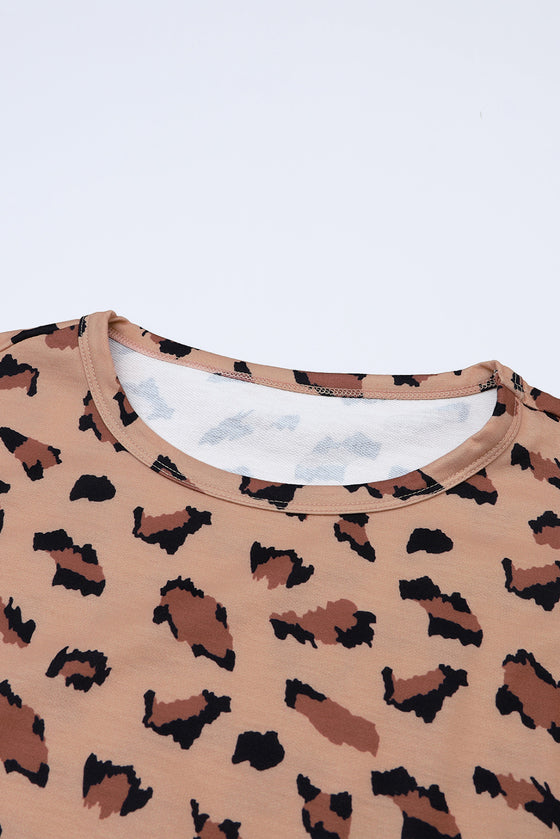 PACK25122238-17-1, Brown Animal Print Stitching Loose Long Sleeve Top