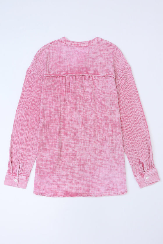 PACK25121568-10-1, Pink Crinkle Textured Loose Henley Top