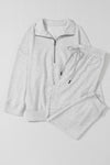 PACK15649-11-1, PACK15649-11-2, Gray Solid Half Zipped Drawstring High Waist Lounge Set