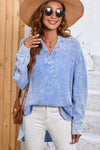 PACK25121568-4-1, Sky Blue Crinkle Textured Loose Henley Top