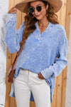 PACK25121568-4-1, Sky Blue Crinkle Textured Loose Henley Top