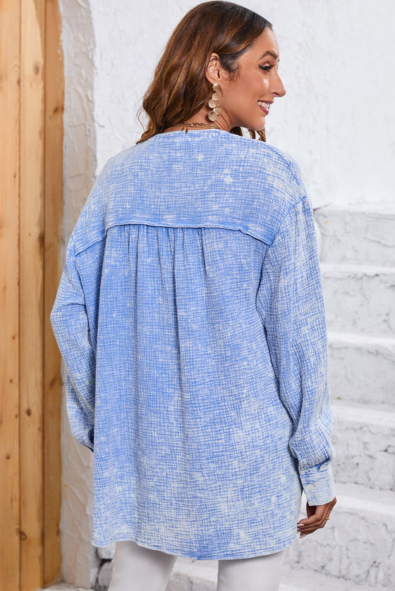 PACK25121568-4-1, Sky Blue Crinkle Textured Loose Henley Top