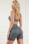 PACK2611492-11-1, Gray Cross Straps Cutout Bra and High Waist Shorts Set