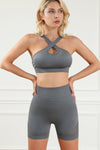 PACK2611492-11-1, Gray Cross Straps Cutout Bra and High Waist Shorts Set