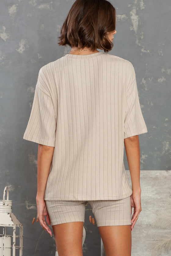 PACK625120-18-1, Apricot Plain Ribbed Loose Fit Two Piece Lounge Set