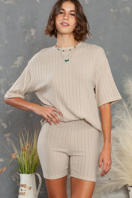 PACK625120-18-1, Apricot Plain Ribbed Loose Fit Two Piece Lounge Set