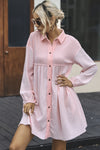 PACK6117009-10-1, Pink Patchwork Crinkle Puff Sleeve Shirt Dress