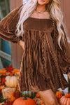 PACK6117666-17-1, Brown Tie Back Square Neck Velvet Babydoll Dress
