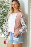 PACK25123582-18-1, Apricot Colorblock Leopard Sleeve Patchwork Top