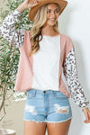 PACK25123582-18-1, Apricot Colorblock Leopard Sleeve Patchwork Top